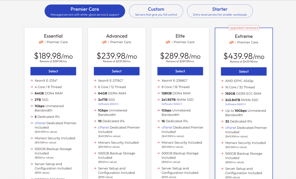 InMotion Hosting Dedicated Plans