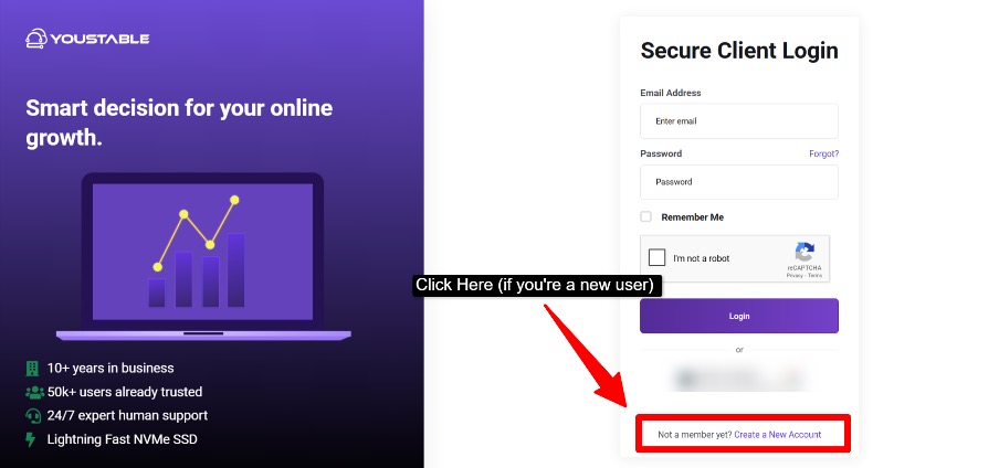 You need to scroll down and click the Create a New Account button